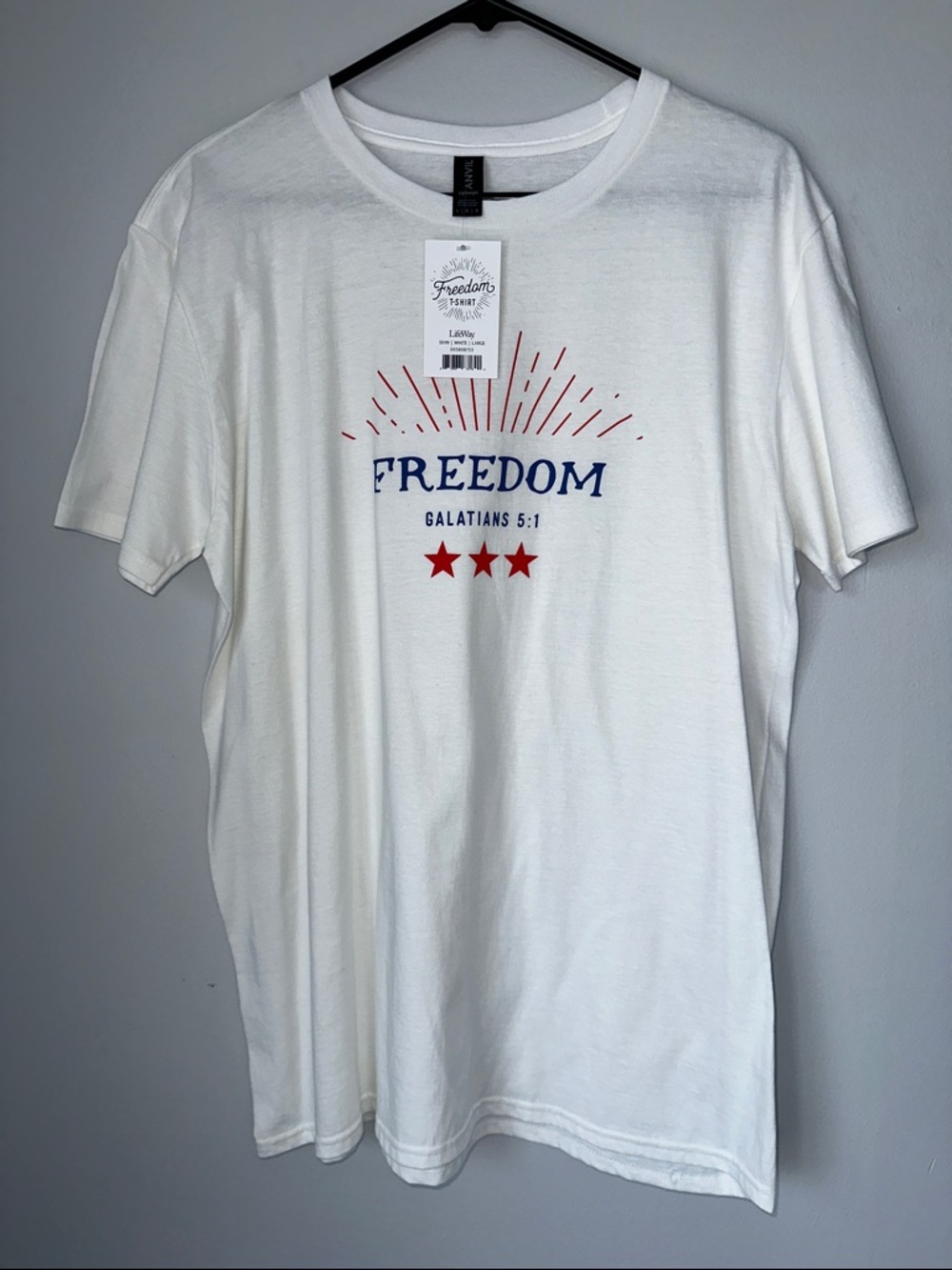 Anvil White Short Sleeve Tee with Red & Blue Freedom Print